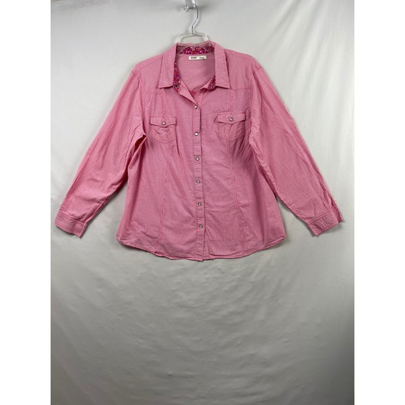 Old Navy Tops - Old Navy Button Down Shirt Womens XXL Pink Gingham Western Pearl Snap Cotton